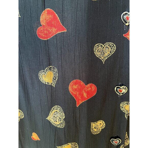 Carole Little Women's Size 14 Blouse Heart Pattern & Buttons Rayon VTG 1990s Blk - Picture 6 of 8